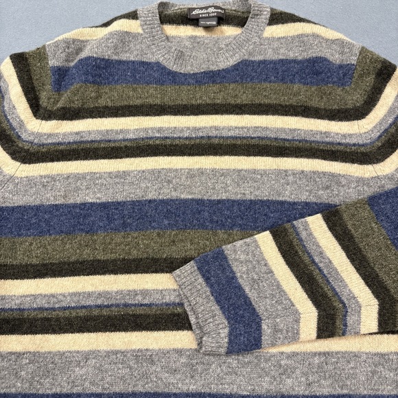 SWEATER LAMBSWOOL Eddie Bauer Men LARGE  GRY BLUE 100% Pullover Crew Neck - Picture 2 of 8